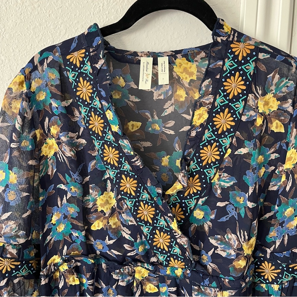 Sheer Floral & Beaded Anthropologie Top